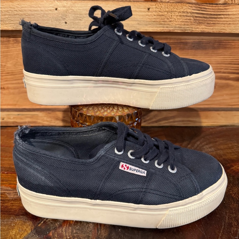 Superga Women's Navy Canvas Platform Sneakers